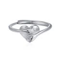 Anello regolabile con mani che si abbracciano e cuore opaco in argento lucido - Aperto Regolabile / Oro Bianco