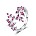 Silberner Blattring mit rosaroten Marquise-Steinen und verstellbarem Zweig-Design - Einstellbar Offen / Roter Zirkon
