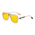Retro square sunglasses with gold metal frame and vibrant yellow lenses for men - Matte Gold Transparent Frame Night Vision Yellow Lens