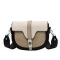 Borsa a sella alla moda in tre colori con pannelli verde vintage e bianco e chiusura - Cachi