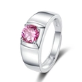 Minimalist polished adjustable silver ring with a four-prong set pink round moissanite - Adjustable Open / Platinum Color-Pink Stone