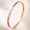Elegant rose gold plated stainless steel bangle with Roman numerals and crystals - Rose Gold Roman Numeral Zircon (16-E-3)