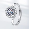 Elegant halo set moissanite ring with adjustable silver band and sparkling round center stone - Adjustable Open / White Zircon