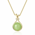 Golden box chain necklace featuring a lucky bag pendant with green jade and crystals - Gold
