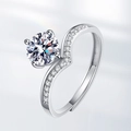 Adjustable sterling silver moissanite ring with wave design and four-prong setting - Adjustable Open / White Zircon