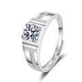 Ανδρικό δαχτυλίδι moissanite σε ασήμι με ρυθμιζόμενη ταινία και σχέδιο τεσσάρων νυχιών - Χρώμα Λευκόχρυσου-Λευκό Ζιργκόν