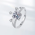 Luxurious silver crown ring with brilliant moissanite stone in a 45-degree angle view - Adjustable Open / White Zirconia