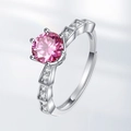 Verstellbarer 925er versilberter Ring mit rosa Zirkonia in klassischer Sechs-Klauen-Fassung - Einstellbar Offen / Rosa