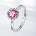Exquisite S925 silver ring with pink round halo stone and adjustable open band design - Pink Zirconia Style