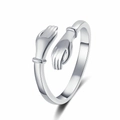 Adjustable silver hugging hands ring featuring a high-polished minimalist embrace design - Adjustable Open / White Gold