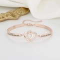 Bracciale a cuore in oro rosa con cristalli scintillanti e incisione su raso bianco - Doppio Cuore-A piece of My Heart Lives in Heaven / Oro rosa