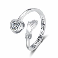 S925 Sterling Silber Umarmungsring mit Herz Zirkonia und Ich liebe dich für immer Gravur - Herz Weiß Zirkonia Umarmungsring (JZ0069)