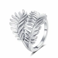 Anillo ajustable de plata con diseño detallado de hoja y estilo moderno minimalista - Abierto Ajustable / Oro Blanco