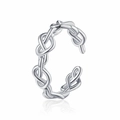 Anello aperto in argento con nodo a catena intrecciato minimalista da donna regolabile - Aperto Regolabile / Oro Bianco