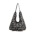 Große Hobo-Schultertasche mit klassischem schwarz-grauem Leopardenmuster-Print - Schwarz