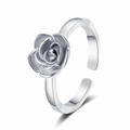 Silver-toned rose flower open ring featuring layered petals and adjustable band - White Gold