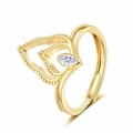 18K gold flame ring with double layered heart design and marquise cut zircon stone - Adjustable Open / Gold