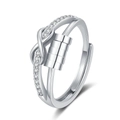 Bague anti-stress pivotante avec nœud infini en zircon et perles coulissantes - Ouvert Réglable / Or blanc