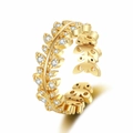 Anillo de hoja dorado ajustable con micro circonitas estilo espiga de trigo - Abierto Ajustable / Estilo Espiga de Trigo (KL-09558) / Dorado