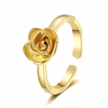 Elegant gold adjustable rose flower open ring with detailed 3D floral petals for women - Gold