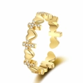 Golden open heart cross ring with sparkling zircon stones for women's jewelry fashion - Adjustable Open / Gold