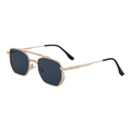 Lunettes de soleil carrées à monture dorée avec verres bleus et double pont - Monture Or Brillant Verres Gris (C4)