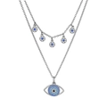 Doppellagige Evil Eye Halskette in Silber mit blauen und weißen Zirkonia-Steinen verziert - Mehrere Kleine Anhänger Böser Blick Stil (KL-122(XL0062))