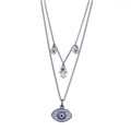 Close-up of double-layer necklace with Hamsa hand and blue Evil Eye crystal pendants - Hamsa Hand and Large Evil Eye Style (KL-126（XL0062）)