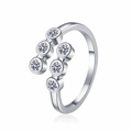 Minimalist geometric bubble ring with six round cubic zirconia in bezel setting - Adjustable Open / White Gold
