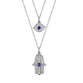 Detailed close-up of Hamsa Hand and Evil Eye pendants with blue crystal inlay - Micro-pave Blue White Zircon Evil Eye Combo (KL-125（XL0062）)