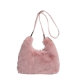 Pink faux fur hobo shoulder bag with a soft texture and elegant slim leather strap - Pink