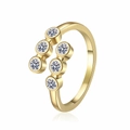 Adjustable golden bypass ring with six cubic zirconia stones in a modern bubble design - Adjustable Open / Gold