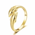 Minimalist double dolphin open ring in polished gold finish with cubic zirconia accents - Adjustable Open / Double Dolphin Open Style (KL-05552) / Gold