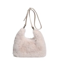 Creamy beige plush faux fur shoulder bag with soft texture and slim leather strap - White