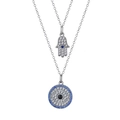 Zweilagige Silberkette mit Hamsa-Hand, bösem Blick Anhängern und blauen Zirkonia - Hamsa-Hand Böser Blick Lagen-Stil (KL-121(XL0062))