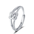 Silver twist knot open ring featuring unique dual texture woven design in punk style - Adjustable Open / White Gold