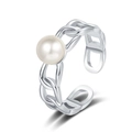 Fashionable hollow chain open ring with CD logo and pearl accent in silver finish - Gold