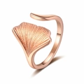 Anillo abierto de hoja de ginkgo en elegante oro rosa con texturas muy suaves - Abierto Ajustable / Oro rosa