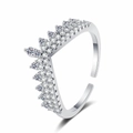 Elegant V-shaped silver crown ring with sparkling crystals and adjustable open band - Adjustable Open / White Gold