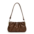 Brown pleated cloud shoulder bag in glossy PU leather with retro underarm style - Caramel Brown