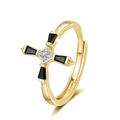 Verstellbarer 18K Gold Kreuzring mit Zirkon-Stein und schwarzen Emaille-Akzenten - Einstellbar Offen / Gold