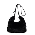 Chic black faux fur shoulder bag with adjustable strap for women in winter season - Black