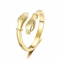 Minimalist gold hug ring with polished finish and adjustable open hands design - Adjustable Open / Gold