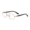 Chic light gold metal square frame sunglasses with black temples for a retro modern look - C9 Bright Black Gold Legs Transparent (Anti-Blue Light)