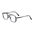 Fashionable black square metal sunglasses for men with retro double bridge design - Matte Black Frame Light Blue Film Lens (C8)