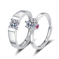 Anelli di coppia regolabili in argento lucido con diamanti e gemma preziosa rosa - Aperto Regolabile / Anelli di Coppia Voti del Mare (Corona con Diamante Rosa)