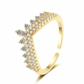 Golden V-shaped crown ring with white zircon stones and adjustable open band design - Adjustable Open / Gold