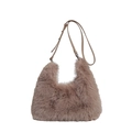 Brown faux fur shoulder bag with leather strap, minimalist chic design for winter - Khaki