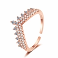 Elegant rose gold V-shaped crown ring with brilliant micro-pave crystals and open band - Adjustable Open / Rose Gold