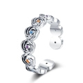 Anillo de rosa retro plateado con circonitas de colores y banda abierta ajustable - Abierto Ajustable / Plata Antigua